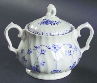 Salem Yorktown Sugar Bowl & Lid, Fine China Dinnerware   Blue & White Design, Sw