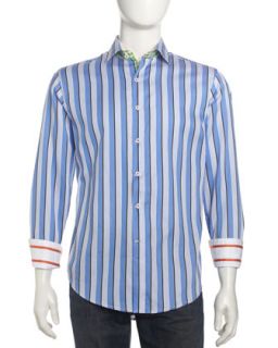 Mixed Fine Stripe Sport Shirt, Blue