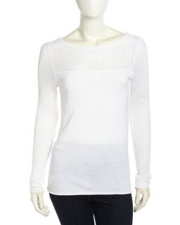 Versailles Open Knit Combo Top, White