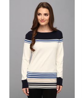 Pendleton Petite Sunset Stripe Pullover Womens Sweater (White)
