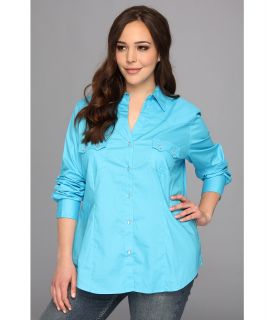Roper Plus Size 9035 Solid Poplin   Turquoise Womens Long Sleeve Button Up (Blue)