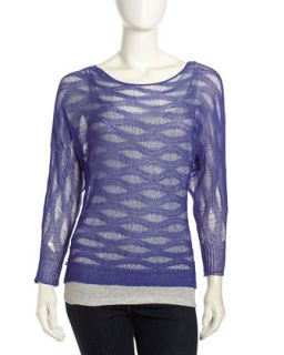 Dolman Sheer Pattern Sweater, Blue