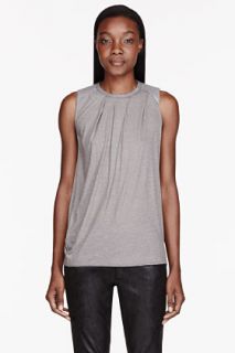 Helmut Lang Light Grey Leather And Soft Wool Draping Top