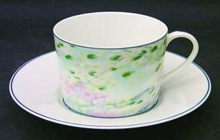 Ceralene Impressions Flat Cup & Saucer Set, Fine China Dinnerware   Pink/Lavende