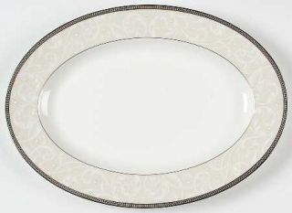 Noritake Satin Lace 14 Oval Serving Platter, Fine China Dinnerware   Bone,Beige