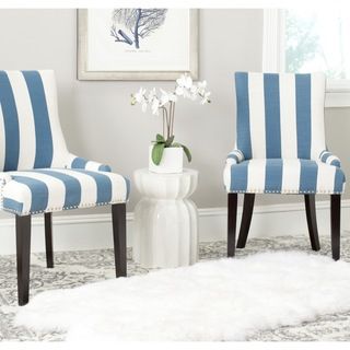Safavieh Lester Blue/white Stripe Polyester Blend Dining Chair (set Of 2) (Blue/White StripeIncludes One (2) chairsMaterials Birchwood and Polyester Blend FabricFinish EspressoSeat dimensions 18.1 inches width and 18.1 inches depthSeat height 19.5 in