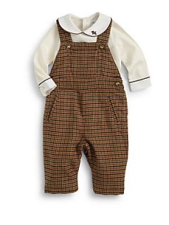 Ralph Lauren Infants Two Piece Bodysuit & Houndstooth Overalls Set   Brown Mult