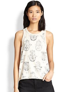 Chaser Third Eye Hamsa Print Cotton Tank   Antique White