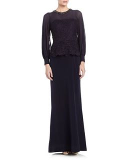 Lace Peplum Gown, Navy