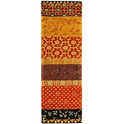 Handmade Rodeo Drive Collage Rust/ Gold N.Z. Wool Runner (26 X 10)