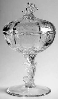 Fostoria Meadow Rose Clear Baroque Footed Jelly with Cover   Stem #6016,Etch #32