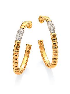 John Hardy Diamond & 18K Yellow Gold Bedeg Hoop Earrings/1.75   Gold