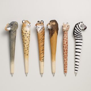 Wood Carved Animal Pens, Assorted 6 pk   World Market