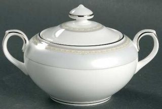 Royal Doulton Anabel Sugar Bowl & Lid, Fine China Dinnerware   Gray Band,White D