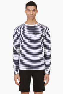 Nanamica Navy Long Sleeve Stripe Coolmax T_shirt