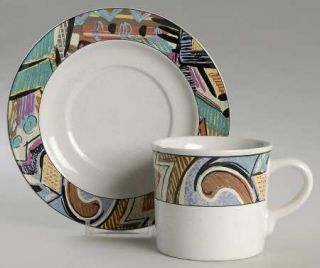 Studio Nova Taboo Flat Cup & Saucer Set, Fine China Dinnerware   Multicolor Rim