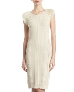 Fringe Sleeve Sweater Dress, Ivory