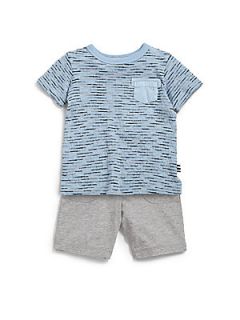 Splendid Infants Striped Slub Jersey Tee & Shorts Set   Blue Grey