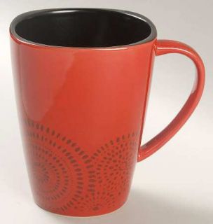 Home Trends Kasbar Mug, Fine China Dinnerware   Black Dotted Circles On Red,Coup