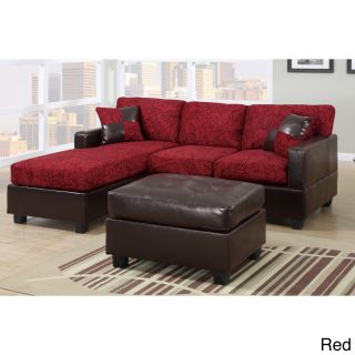 Teramo Floral Sectional Sofa Set Featuring Reversible Chaise With Free Ottoman   Accent Pillows