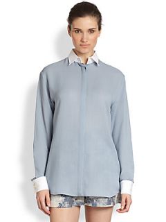 Philosophy Contrast Detail Georgette Shirt   Light Blue