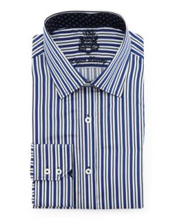Mix Stripe Long Sleeve Dress Shirt, Navy