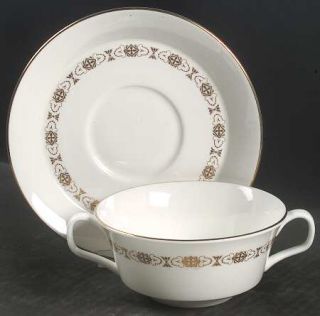 Minton Golden Diadem Flat Cream Soup Bowl & Saucer Set, Fine China Dinnerware  