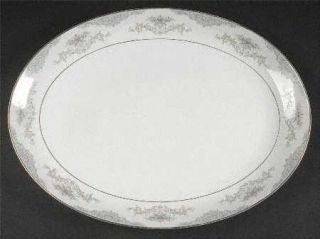 Mikasa Minuet 16 Oval Serving Platter, Fine China Dinnerware   Gray Scrolls,Blu