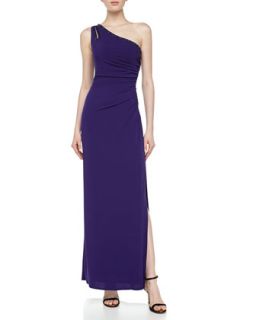 One Shoulder Beaded Ruched Gown, Grape