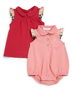 Burberry Infants Two Piece Check Flutter Sleeve Dress & Bodysuit Set   Pink Red