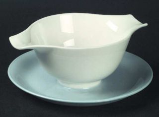 Homer Laughlin  Skytone Blue (Undecorated) Gravy Boat with Attached Underplate,