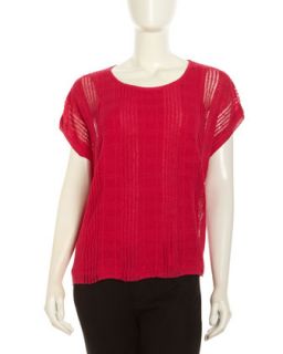 Short Sleeve Textured Stripe Sweater, Petunia