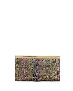 Maxine Metallic Snake Print Leather Wallet, Iridescent