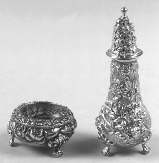 Kirk Stieff Stieff Rose (Sterling,1892,Hlwr)  Sterling Open Salt and Pepper Indi