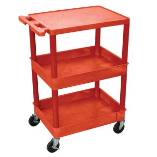 Luxor Tub Cart   (3) 24Wx18D Shelves   Red   Red  (RDSTC211RD)