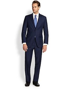  Collection Two Button Check Wool Suit   Navy