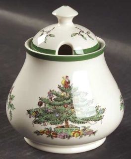 Spode Christmas Tree Green Trim Jam/Jelly & Lid, Fine China Dinnerware   Newer B