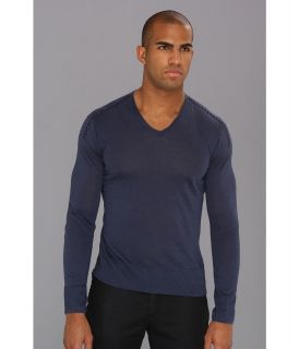 John Varvatos Collection Linen Silk Sweater Mens Sweater (Blue)
