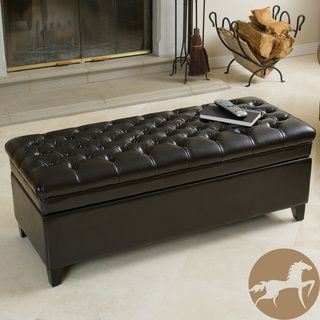 Christopher Knight Home Hastings Tufted Espresso Brown Leather Storage Ottoman (BrownSome assembly requiredFeatures a tufted topPadded top doubles as additional seatingSolid wood construction guarantees years of wobble free useNeutral brown color will com