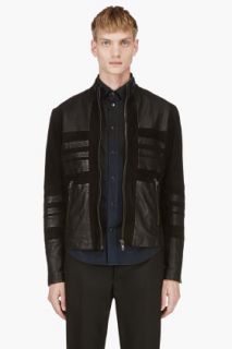 Diesel Black Gold Black Suede And Leather Paneled Lumondy Jacket