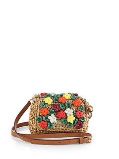 Dolce & Gabbana Mini Charles Raffia Flower Shoulder Bag   Camel