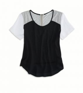 Black AEO Colorblock Chiffon Shirt, Womens XXL
