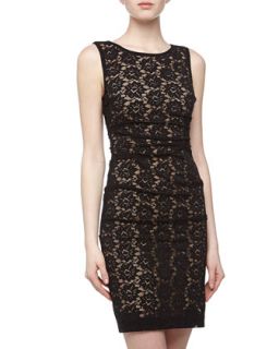 Daisy Lace Cocktail Dress, Black/Nude