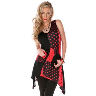 Womens Red and black Missy Fit Spliced Top