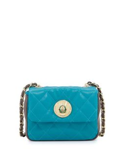 Borsa Quilted Faux Leather Crossbody Bag, Turquoise/Taupe
