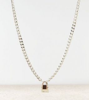 Mixed Metal AEO Padlock & Chain Necklace, Womens One Size