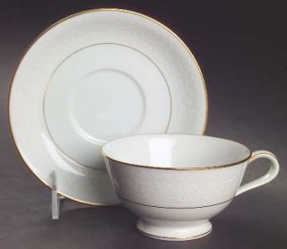 Noritake Guenevere Footed Cup & Saucer Set, Fine China Dinnerware   White On Whi