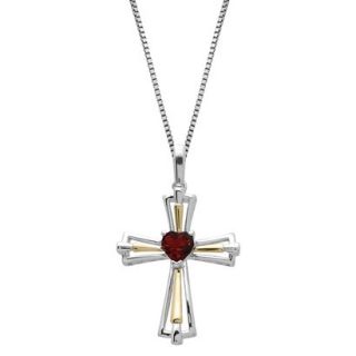 Sterling Silver and 14k Yellow Gold Garnet Cross Pendant   18