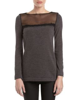 Mesh Yoke Sweater, Charcoal