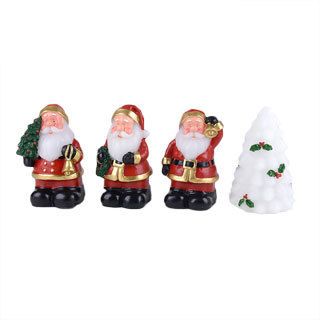 Hand carved 4 piece White Xmas Tree And Santa Led Candles Set